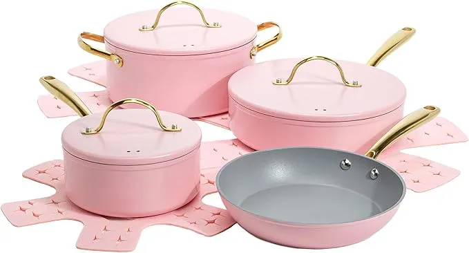 Paris Hilton 10-Piece Pink Nonstick Cookware Set