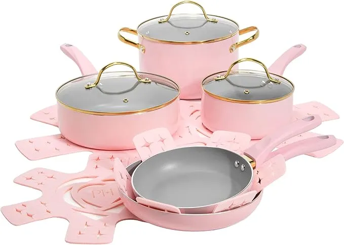 Paris Hilton 12-Piece Nonstick Cookware Set – Pink