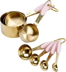 Paris Hilton Gold & Pink Measuring Cups and Spoons Set – 8 Piece